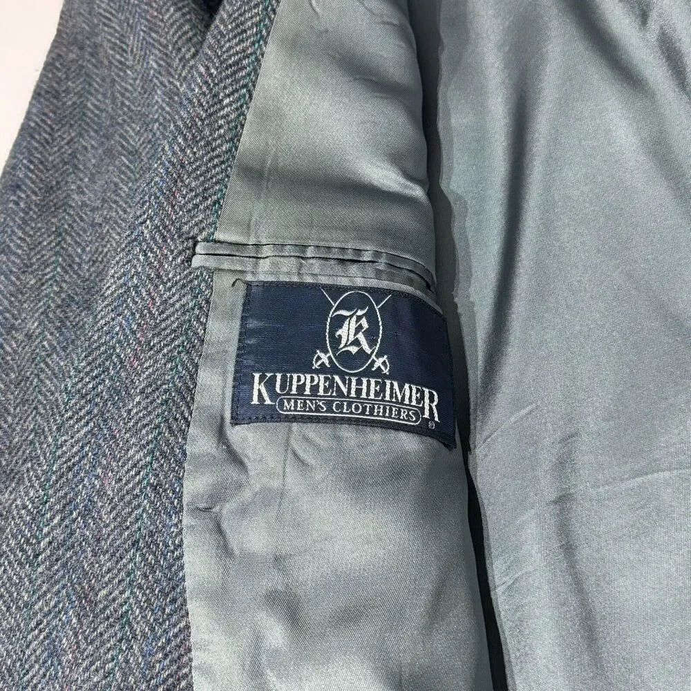 Vintage Kuppenheimer USA 100% Wool Tweed Blazer Gray Blue Stripe ~ Men’s 46R